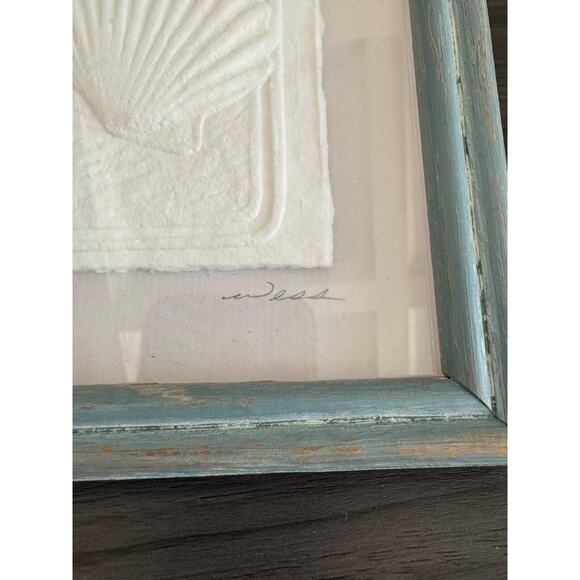Hand Cast Paper Art Shells FIGI Graphics Signed Wess Framed Pair 6 x 8 Vintage - Picture 7 of 7